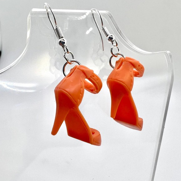 Orange Barbie Shoe Earrings - Coral Orange High Heel Pumps - Novelty Earrings - Picture 6 of 10
